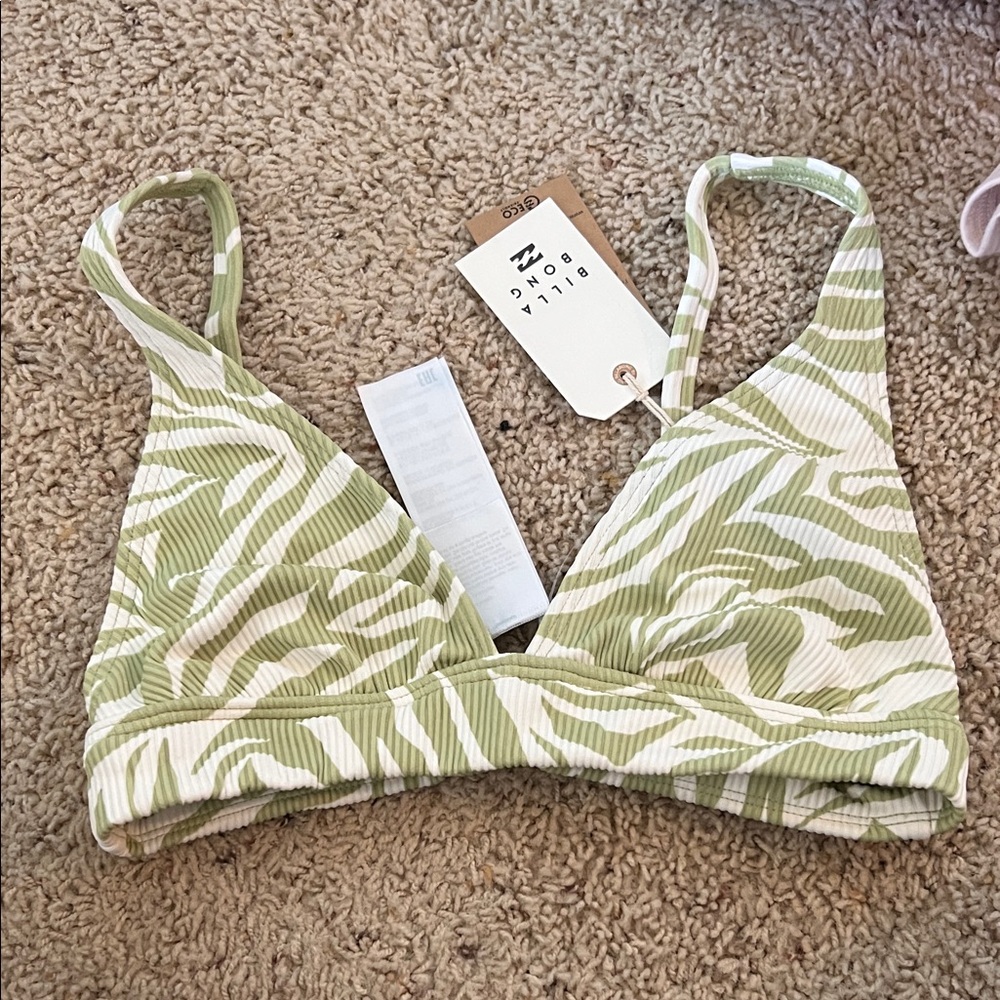 Billabong Green and White Zebra Print Bralette